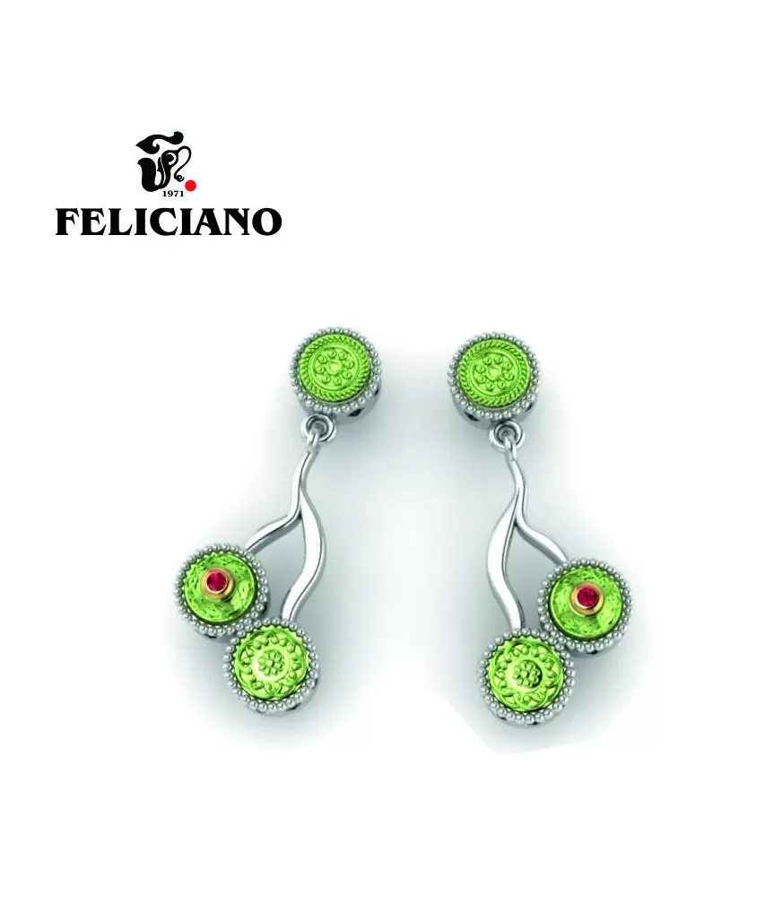 PENDIENTE LARGO EN PLATA, BRONCE, BRONCE OXIDADO Y CUARZO HIDROTERMAL ROJO