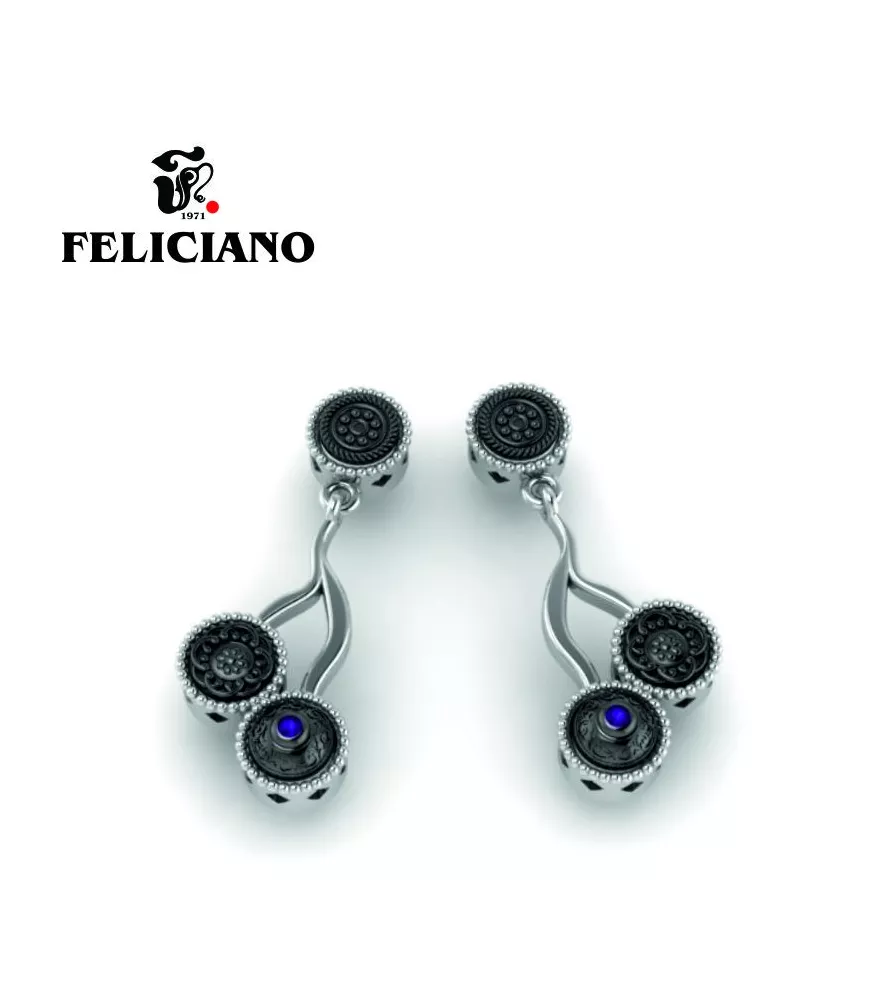 PENDIENTE LARGO EN PLATA, PLATA OXIDADA Y CUARZO HIDROTERMAL MORADO