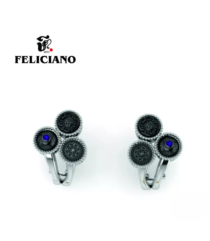 PENDIENTE CORTO OMEGA EN PLATA, PLATA OXIDADA Y CUARZO HIDROTERML MORADO