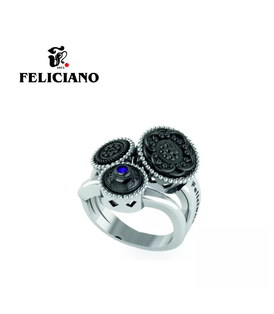 ANILLO TRES PIEZAS. DOS PEQUEÑAS Y UNA GRANDE EN PLATA, PLATA OXIDADA Y CUARZO HIDROTERMAL MORADO