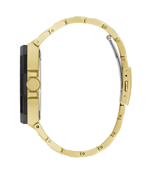 Cuarzo ,analógico, 3 agujas y multifunción. Con correa de acero dorado