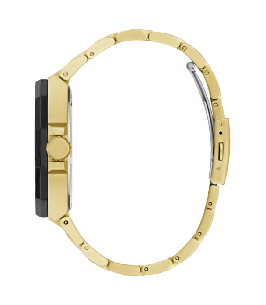 Cuarzo ,analógico, 3 agujas y multifunción. Con correa de acero dorado