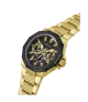Cuarzo ,analógico, 3 agujas y multifunción. Con correa de acero dorado