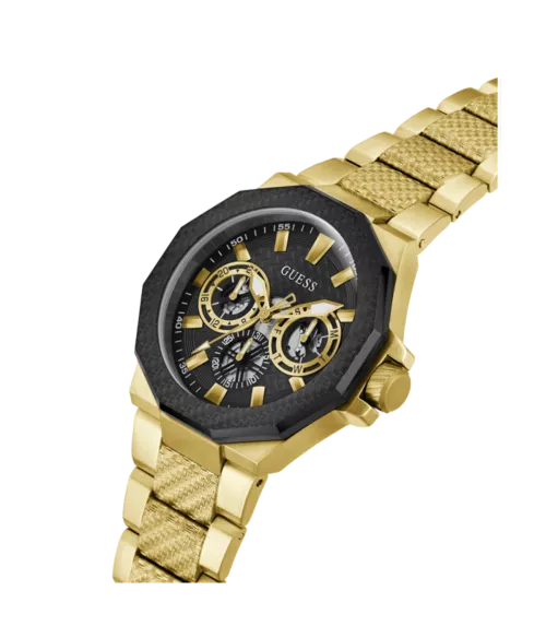 Cuarzo ,analógico, 3 agujas y multifunción. Con correa de acero dorado