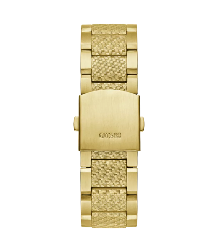 Cuarzo ,analógico, 3 agujas y multifunción. Con correa de acero dorado