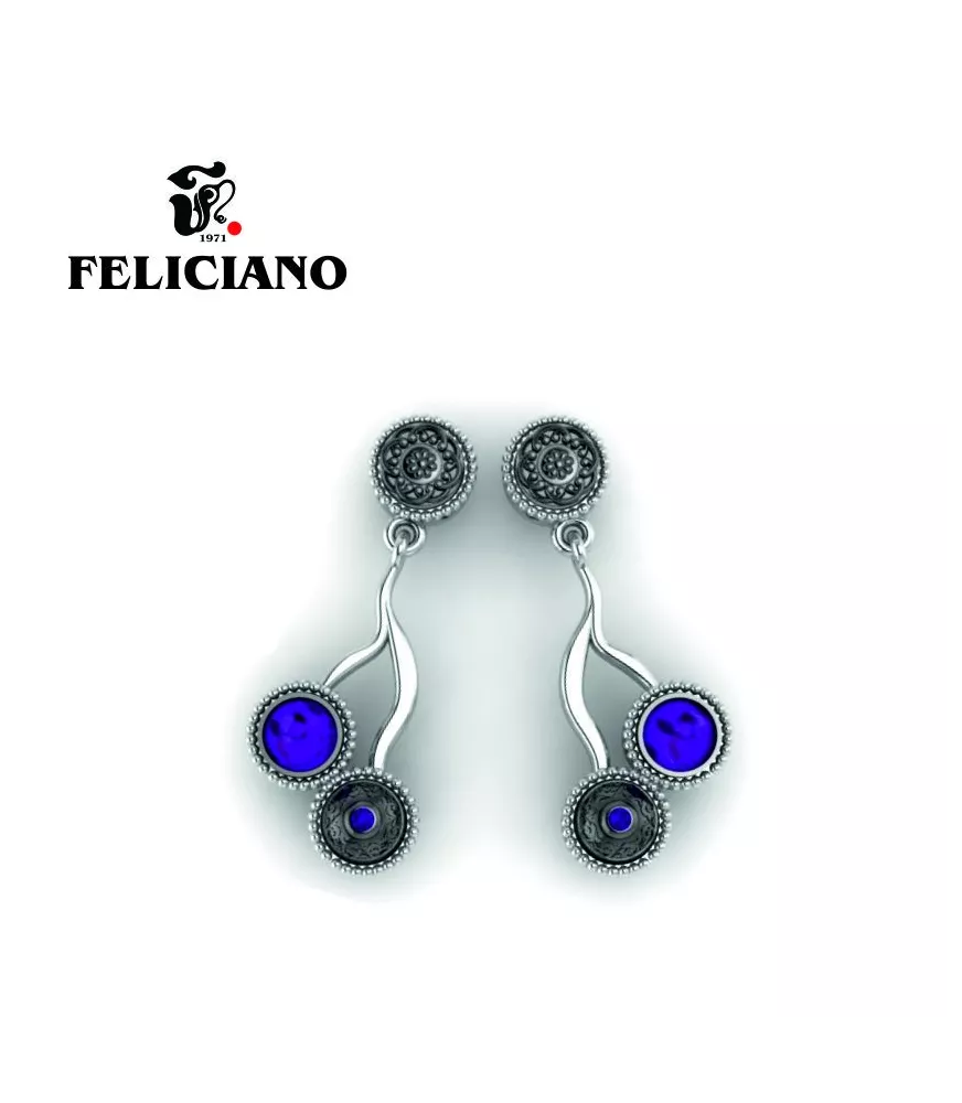 PENDIENTE LARGO EN PLATA, PLATA OXIDADA Y CUARZO HIDROTERMAL MORADO