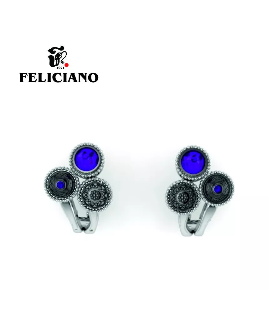 PENDIENTE CORTO OMEGA EN PLATA, PLATA OXIDADA Y CUARZO HIDROTERMAL EN MORADO