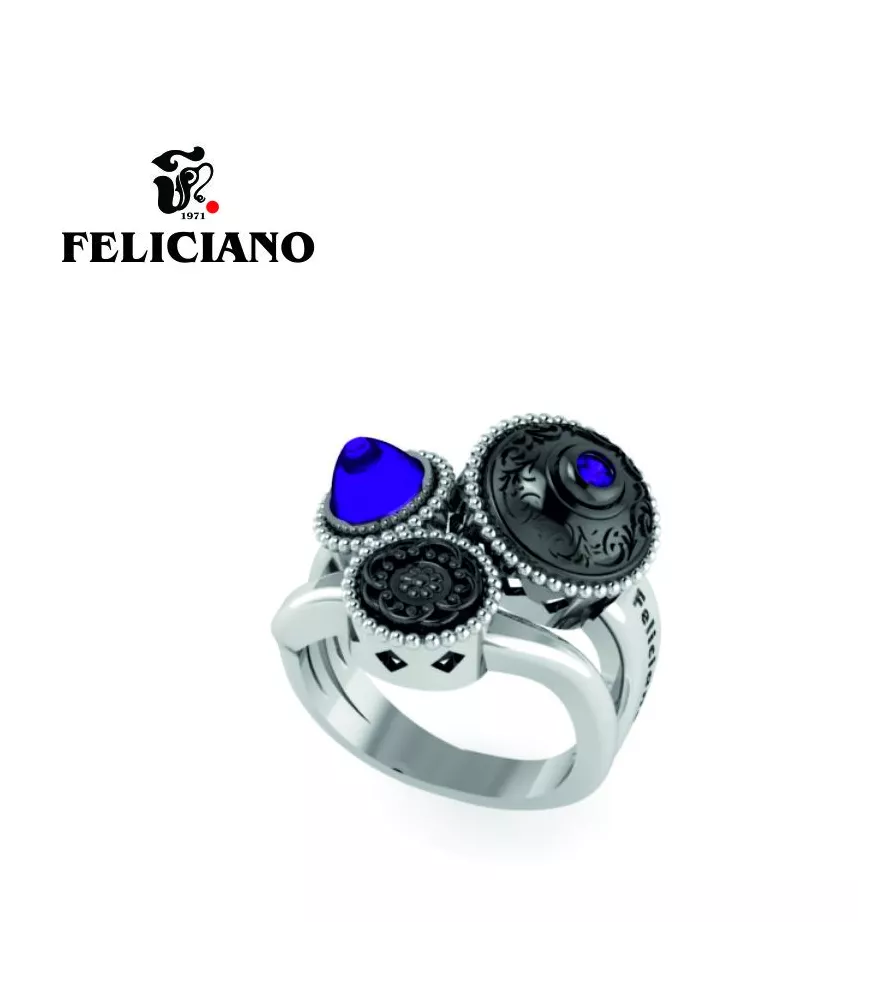 ANILLO TRES PIEZAS. DOS PEQUEÑAS Y UNA GRANDE EN PLATA, PLATA OXIDADA Y CUARZO HIDROTERMAL MORADO