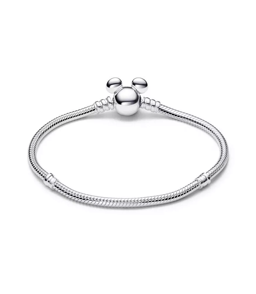 Pulsera Pandora Moments en plata de ley cadena de serpiente con cierre Mickey Mouse de Disney
