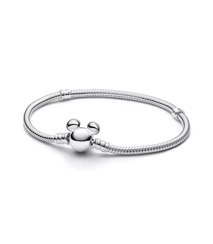 Pulsera Pandora Moments en plata de ley cadena de serpiente con cierre Mickey Mouse de Disney