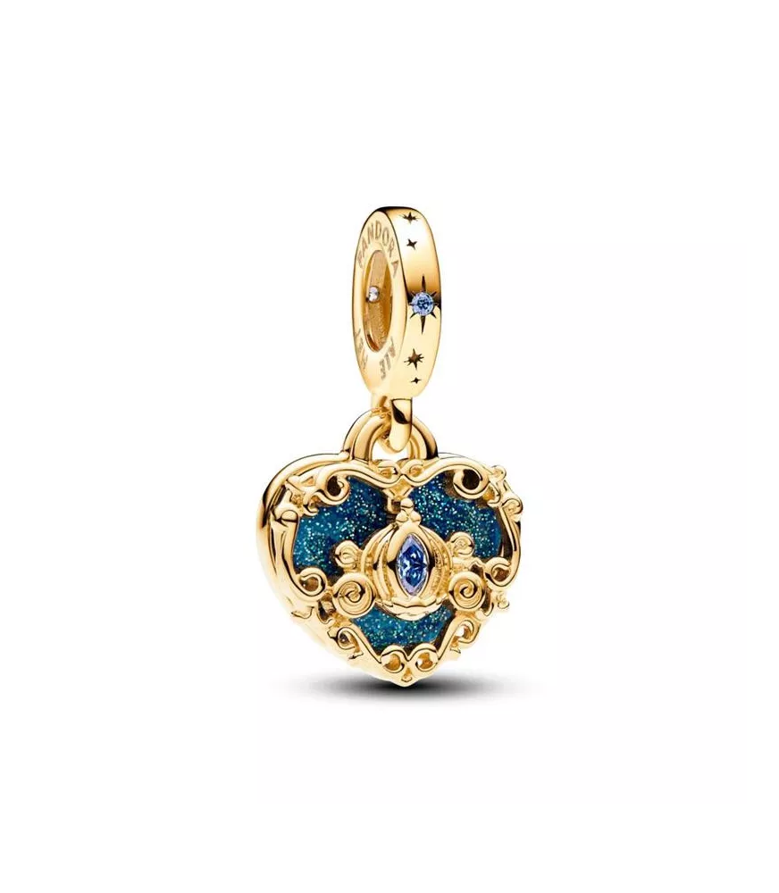 Charm Colgante Con Un Recubrimiento En Oro De 14k Doble Carroza y Corazón de La Cenicienta de Disney