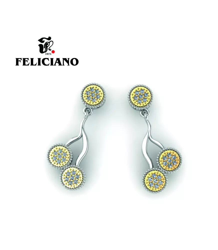 PENDIENTE LARGO EN PLATA Y BRONCE CON INCRUSTACIONES DE CIRCONITAS