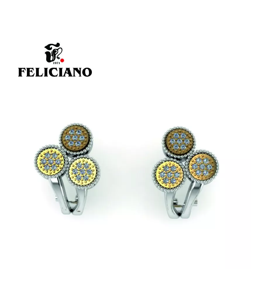 PENDIENTE CORTO OMEGA EN PLATA Y BRONCE CON INCRUSTACIONES DE CIRCONITAS