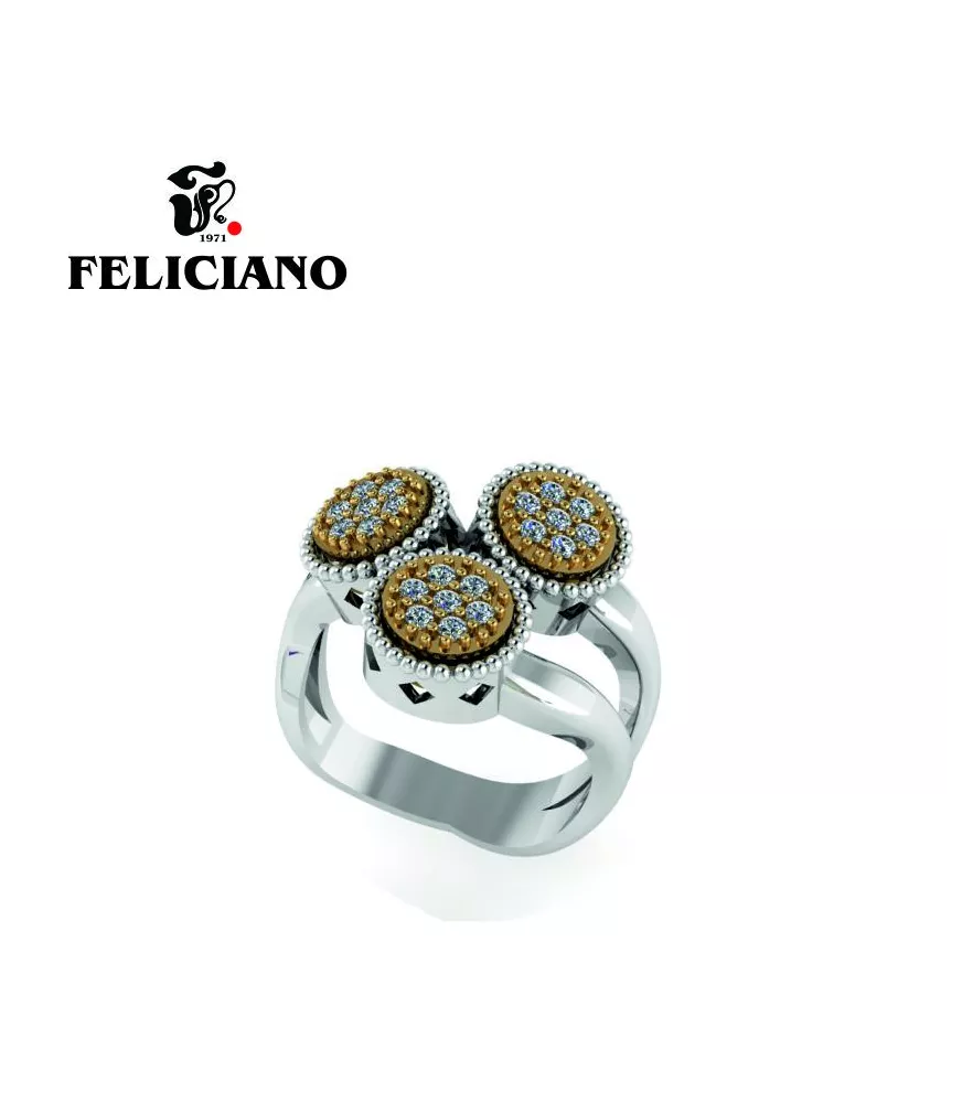 ANILLO TRES PIEZAS DEL MISMO TAMAÑO EN PLATA Y BRONCE CON INCRUSTACIONES DE CIRCONITAS