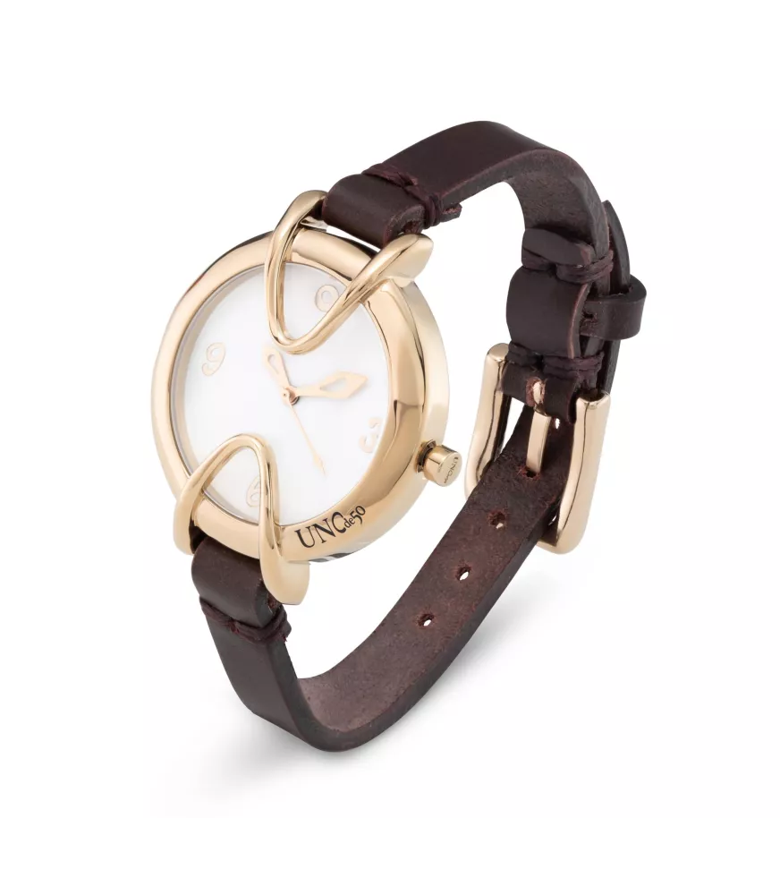 Reloj Unbeatable Unode50, en metal bañado en oro.