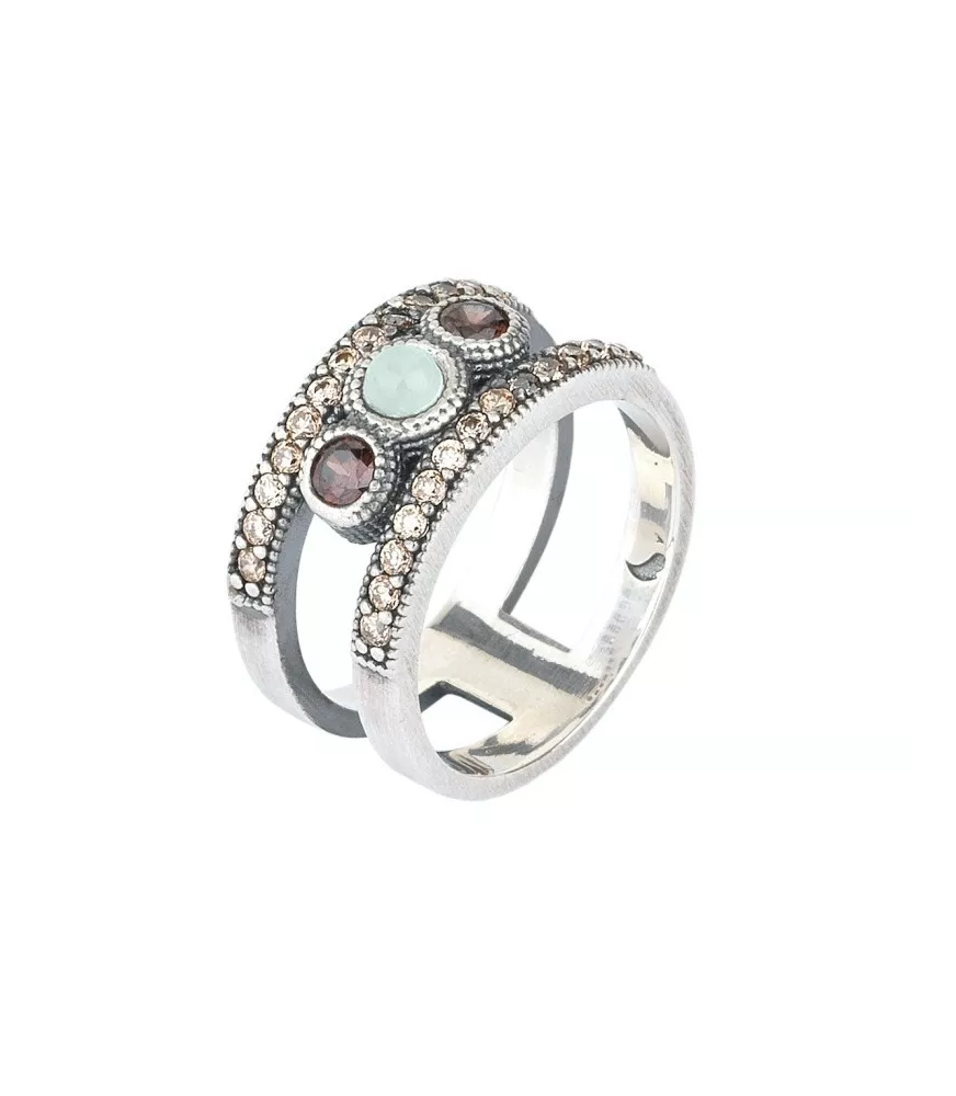 Anillo Sunfield en plata y con circonitas de colores.