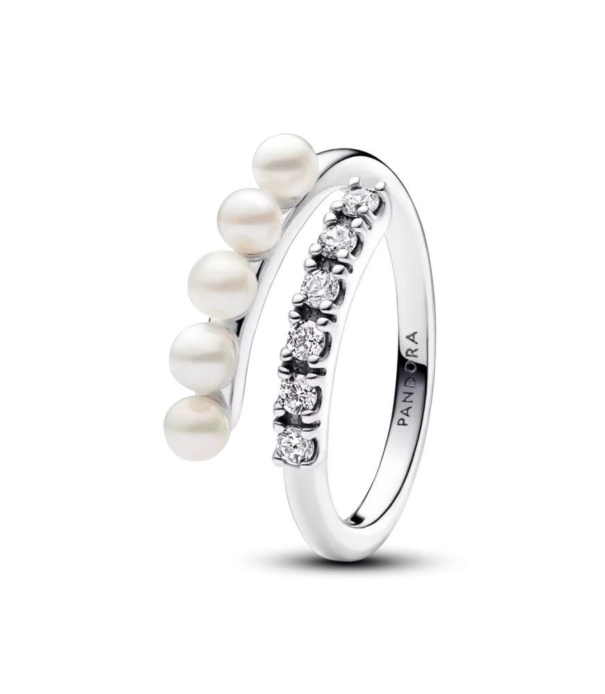 Anillo Abierto en plata de ley Perlas Cultivadas de Agua Dulce y Pavé