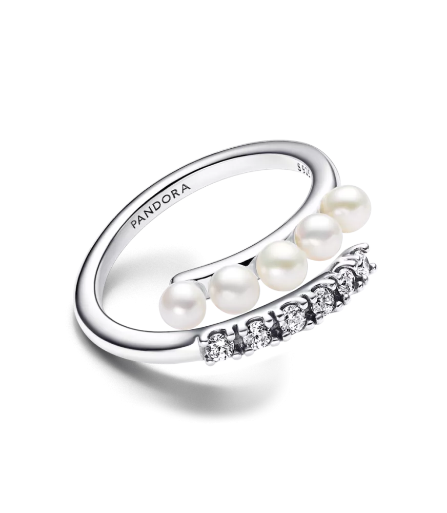 Anillo Abierto en plata de ley Perlas Cultivadas de Agua Dulce y Pavé