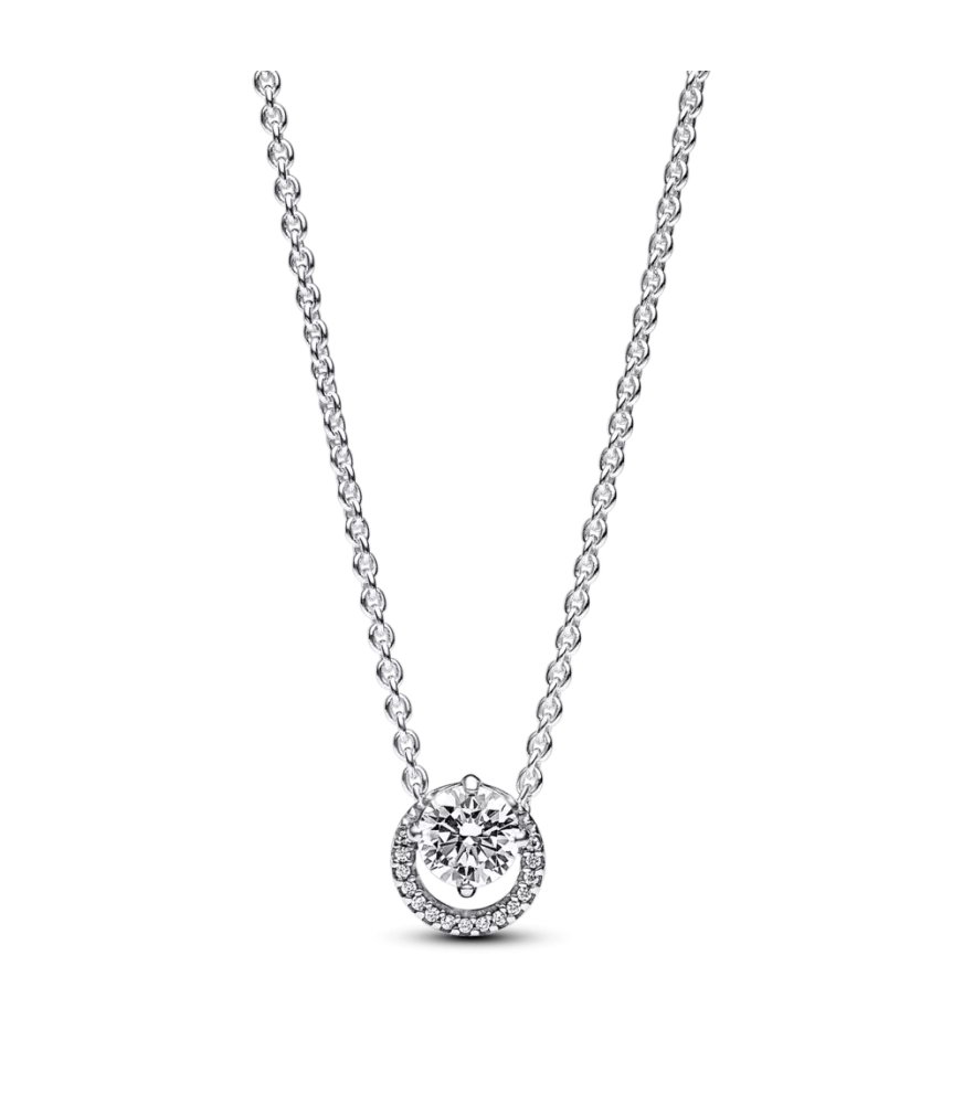 Collar en plata de ley  Halo Redondo Brillante