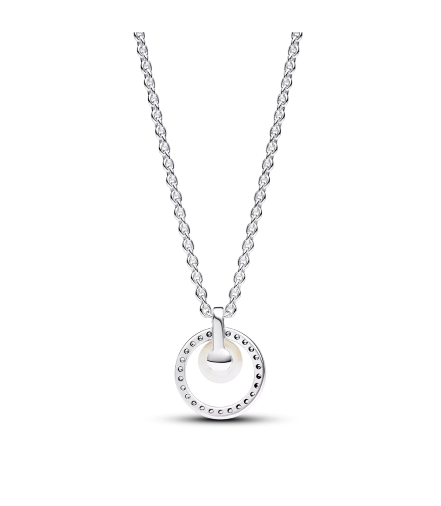 Collar en plata de ley Perla Cultivada de Agua Dulce y Pavé