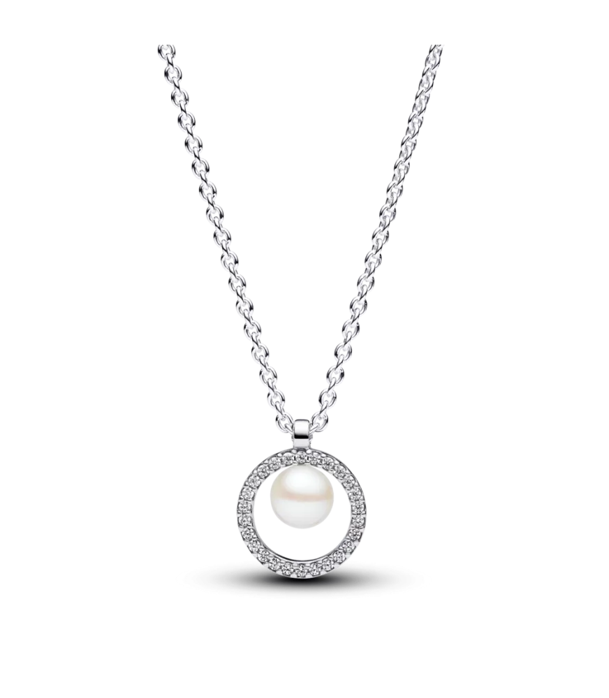 Collar en plata de ley Perla Cultivada de Agua Dulce y Pavé