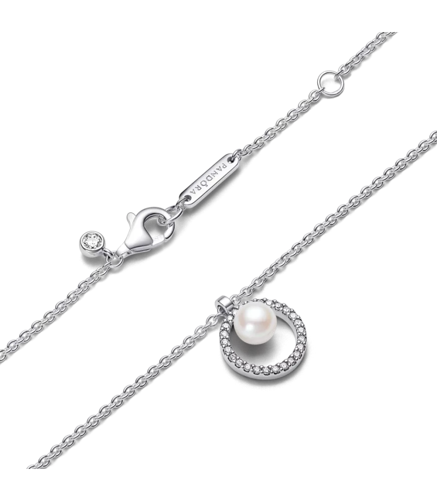 Collar en plata de ley Perla Cultivada de Agua Dulce y Pavé