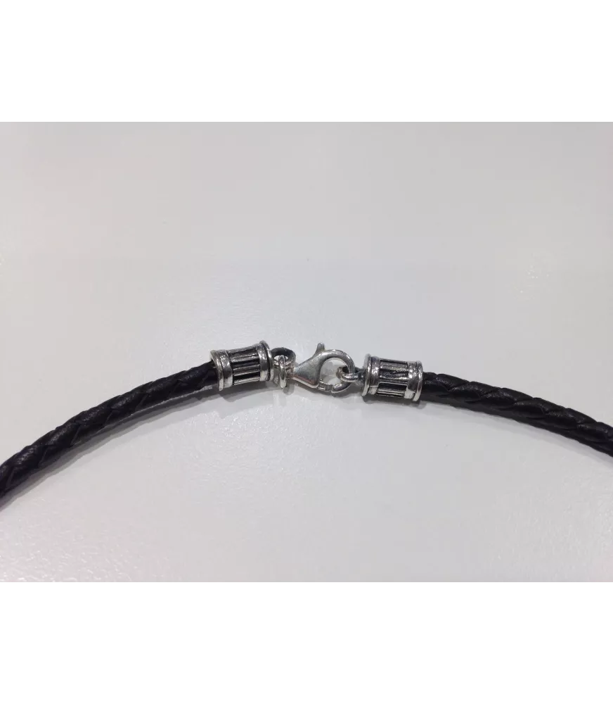 CUERO TRENZADO CON TERMINALES DE PLATA Y CIERRE MOSQUETÓN