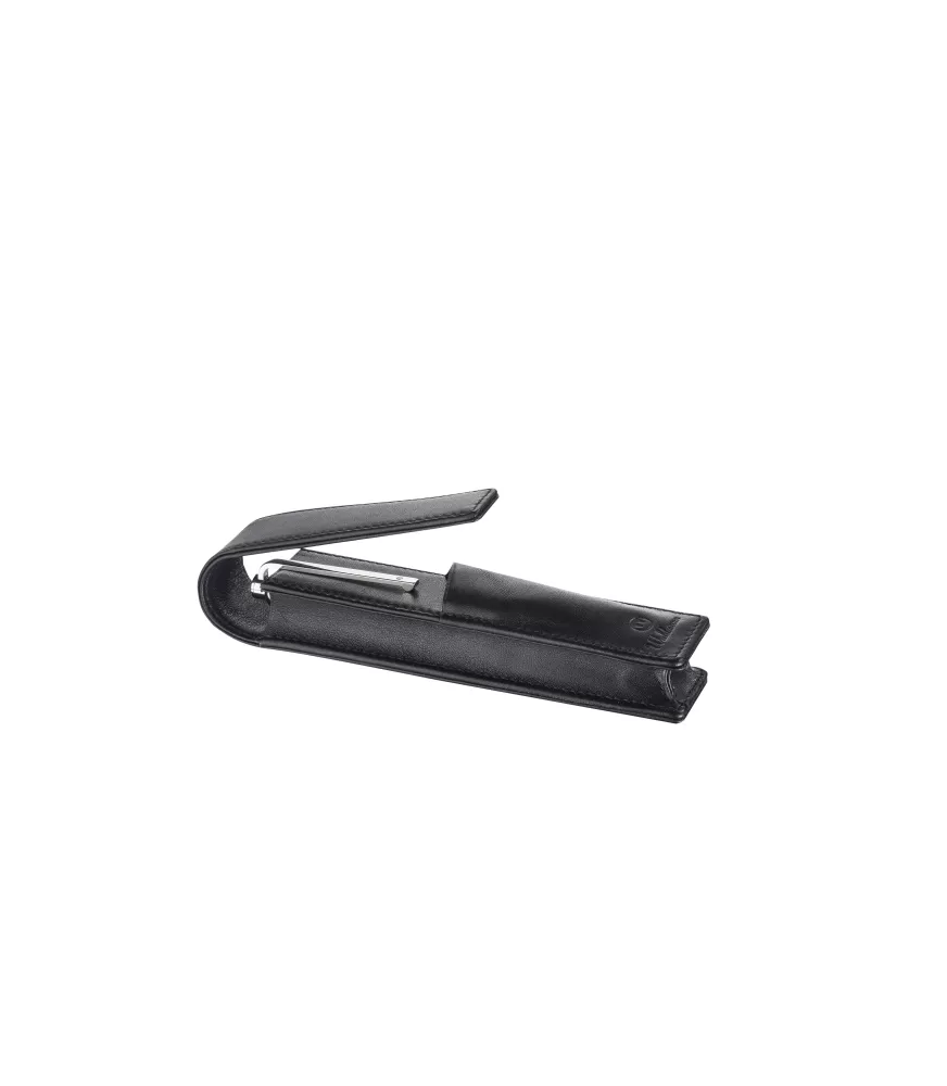 Estuche de piel genuina de napa con lengüeta para un boli o pluma 