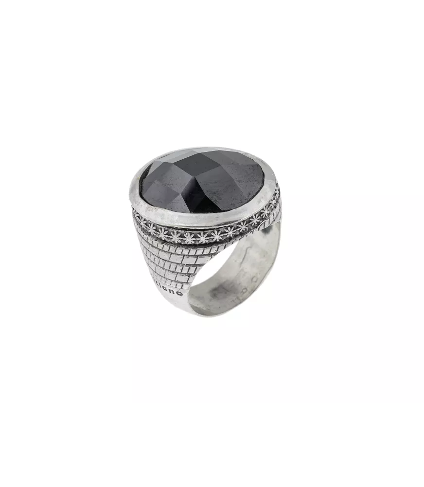 ANILLO EN PLATA Y AZABACHE