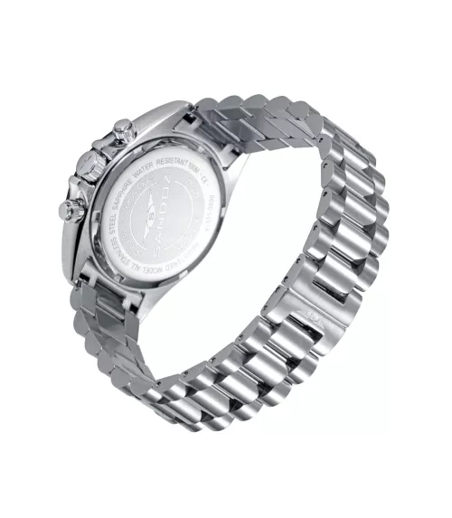 Cuarzo Suizo, 3 agujas, cronógrafo y calendario.