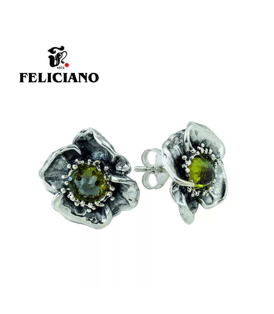 PENDIENTE CORTO DE PLATA FLOR VERDE