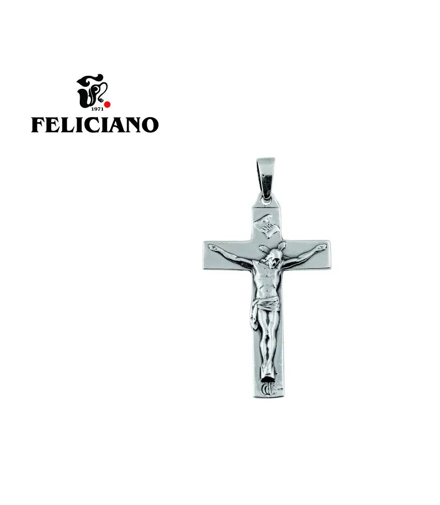 CRUZ DE PLATA PLANA CON CRISTO CRUCIFICADO
