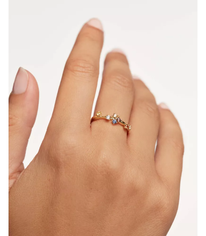 Anillo Five P D Paola, en plata de ley 925 con baño de oro amarillo.