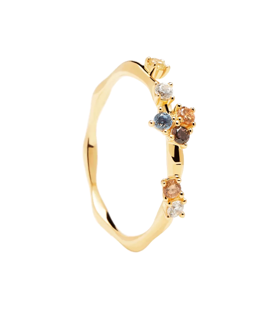 Anillo Five P D Paola, en plata de ley 925 con baño de oro amarillo.