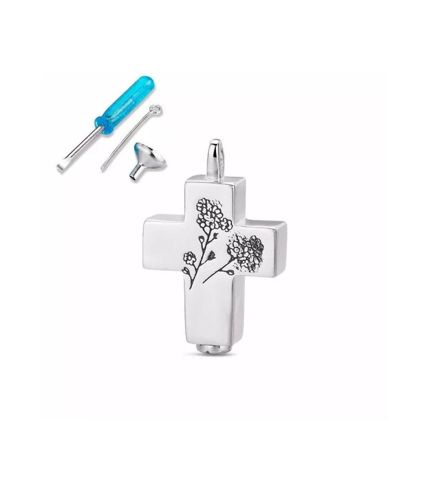 Colgante No meolvides de plata rodiada Cruz.