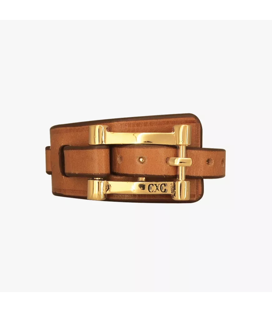 Pulsera Hidalgo Cuero CXC, en metal bañado en oro.