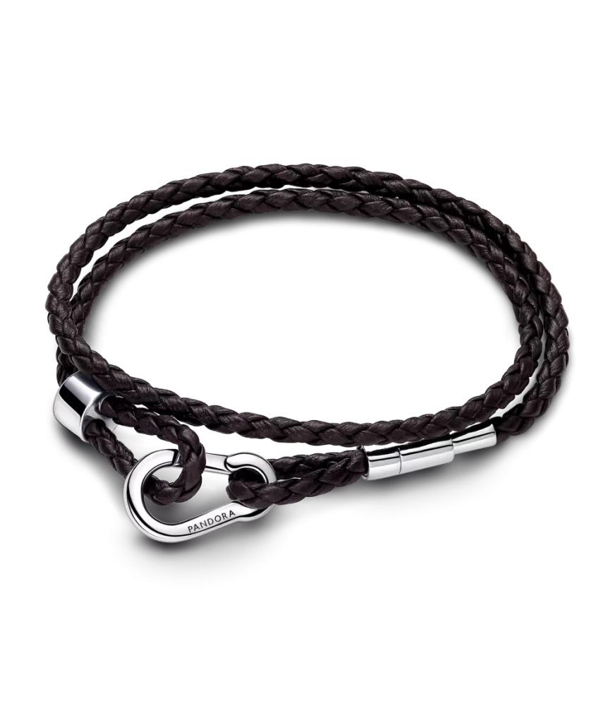 Pulsera Pandora Moments en Cuero Trenzado Doble Marrón