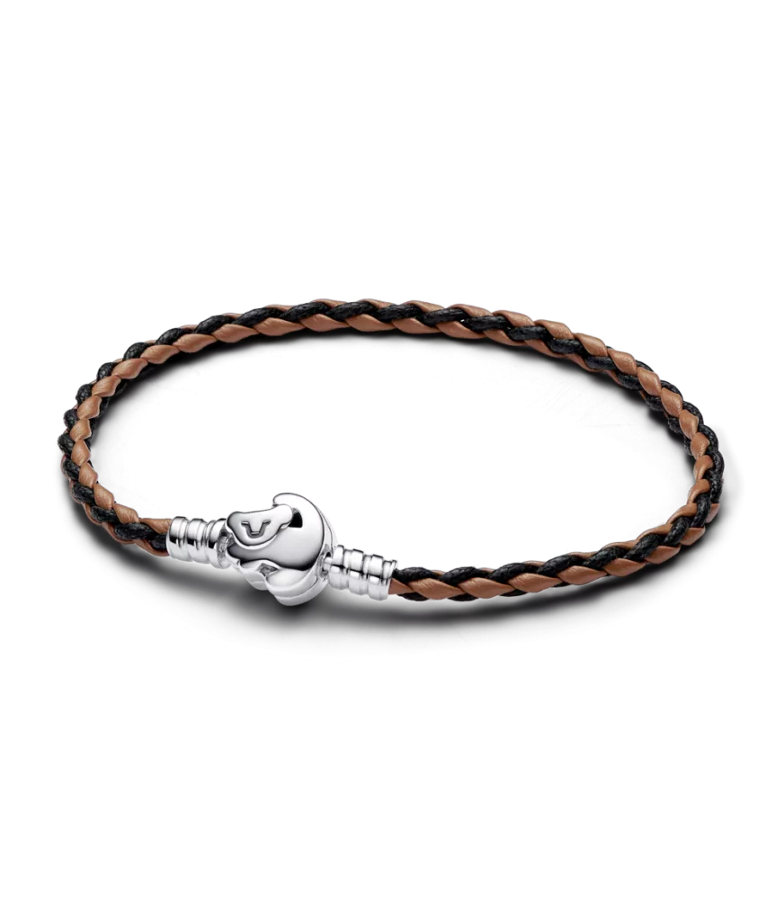 Pulsera Pandora Moments en Cuero Trenzado con Cierre El Rey León de Disney