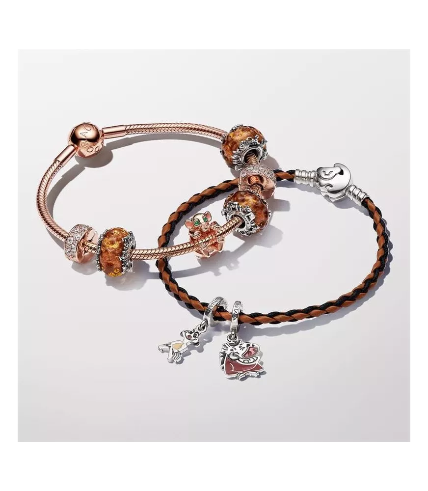Pulsera Pandora Moments en Cuero Trenzado con Cierre El Rey León de Disney