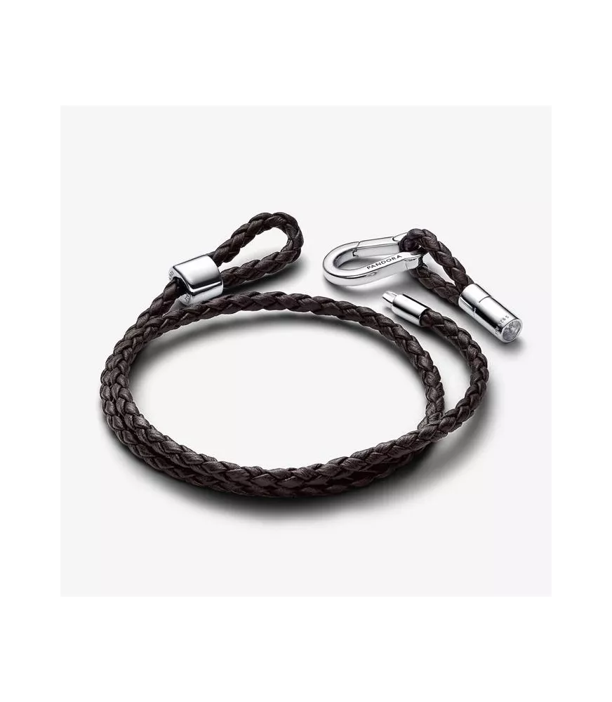 Pulsera Pandora Moments en Cuero Trenzado Doble Marrón