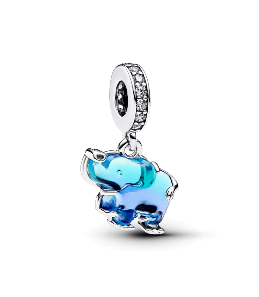Charm en plata de ley y de Cristal de Murano Azul Elefante 