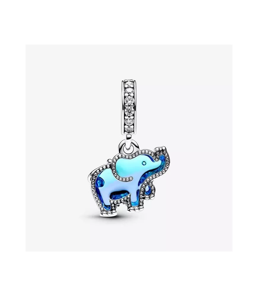 Charm en plata de ley y de Cristal de Murano Azul Elefante 