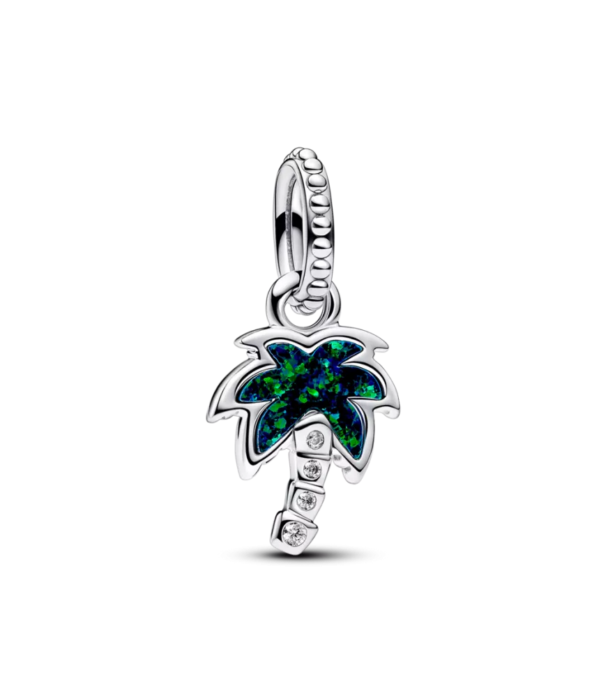 Charm colgante en plata de ley Palmera Verde Opalescente 