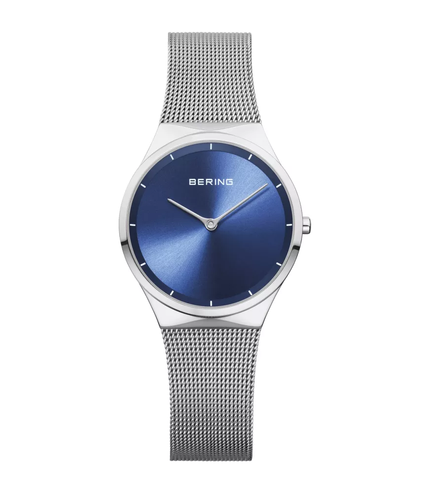 RELOJ MUJER BERING MINIMALISTA PLATEADO CON INDICADORES Y ESFERA AZUL 12131-008