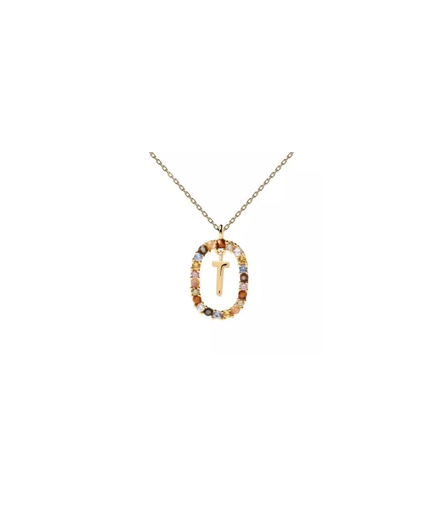 Collar P D Paola, letra V, con baño de oro de 18k.