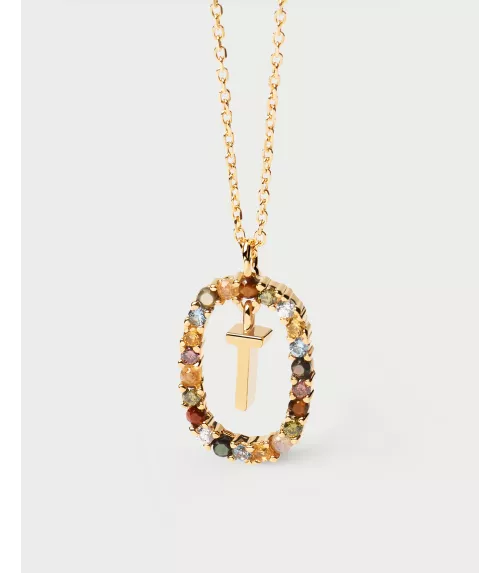 Collar P D Paola, letra V, con baño de oro de 18k.