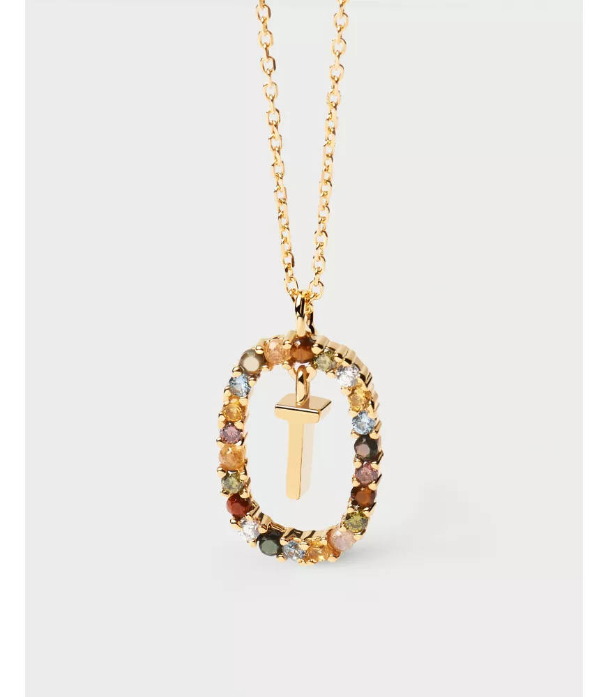 Collar P D Paola, letra V, con baño de oro de 18k.