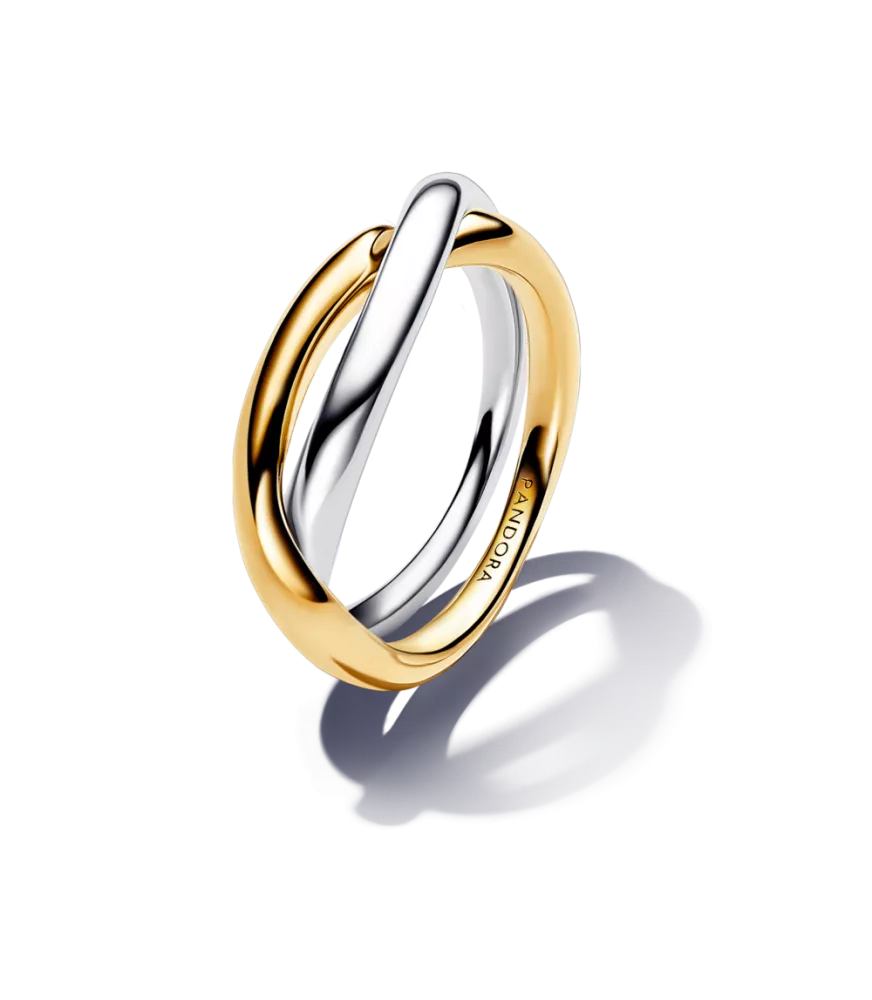 Anilo en plata de ley y con un recubrimiento en oro de 14k Bandas Entrelazadas en Dos Tonos​