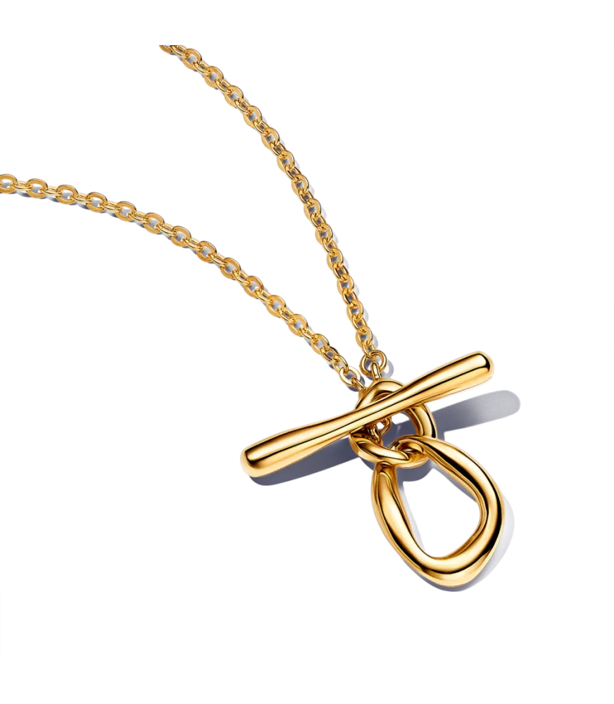 Collar con un recubrimiento en oro de 14k Barra en T Círculos Forma Orgánica