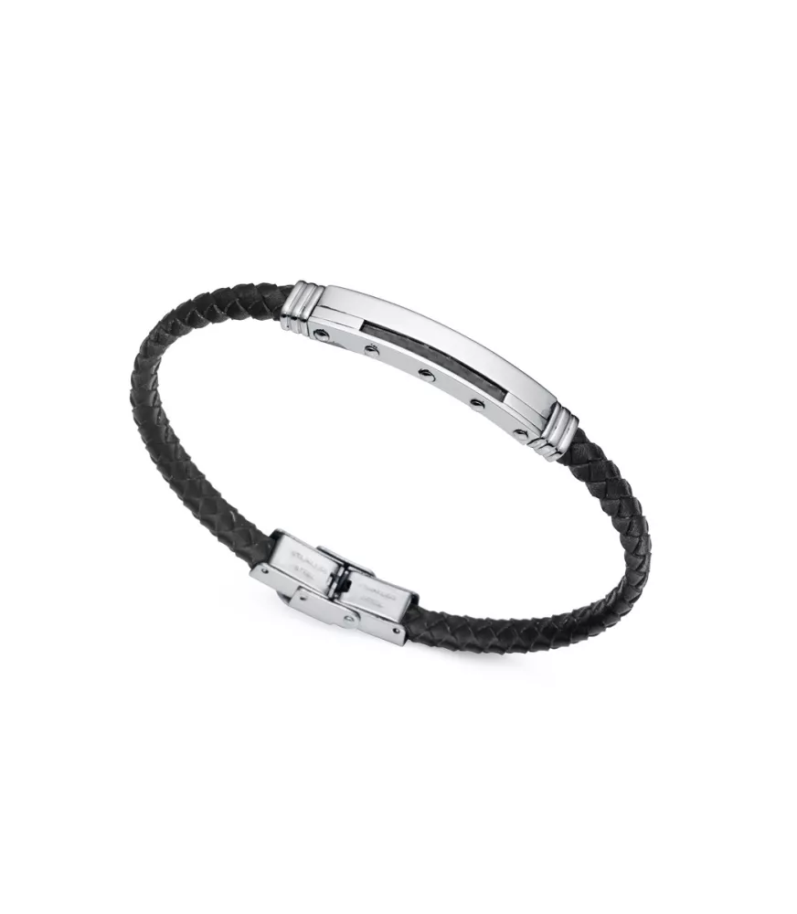 Pulsera Viceroy en acero, con cuero trenzado para hombre.